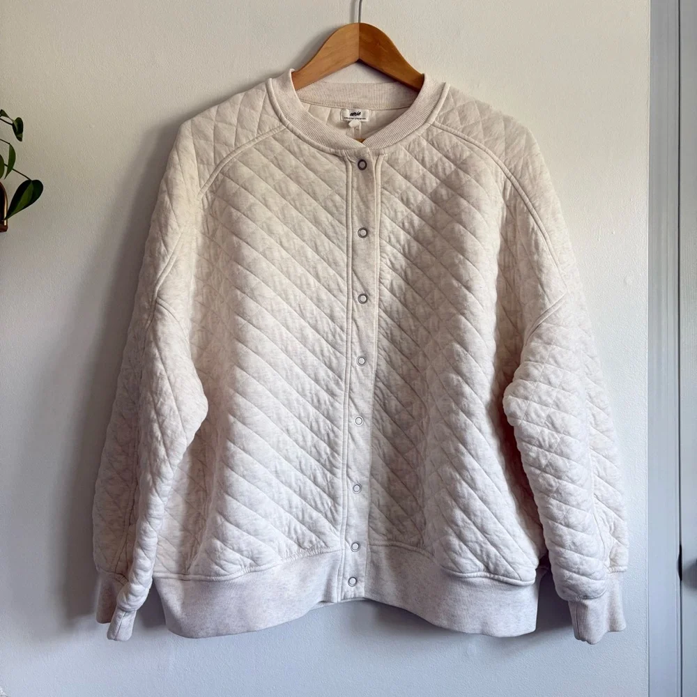 aerie Quilted Ivory Snap-Front Bomber Jacket - Picture 4 of 7